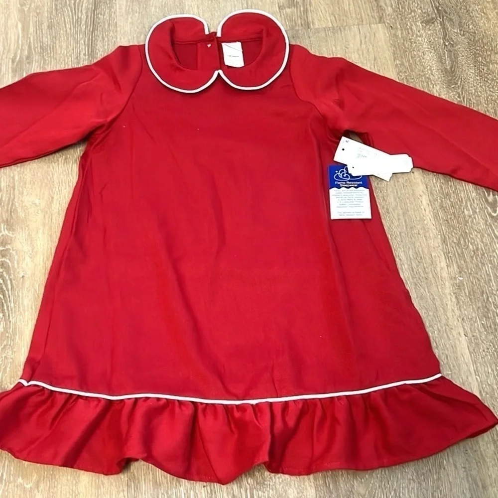 NWT Edghill Collection Red Peter Pan Collar Ruffle Holiday Sleep Gown Size 4T